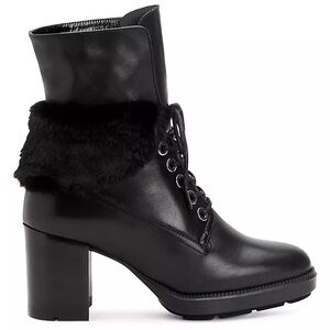 Shop Aquatalia Idris Faux Fur-Trimmed Leather Combat Boots